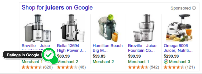 Product ratings in Google with product review feed.