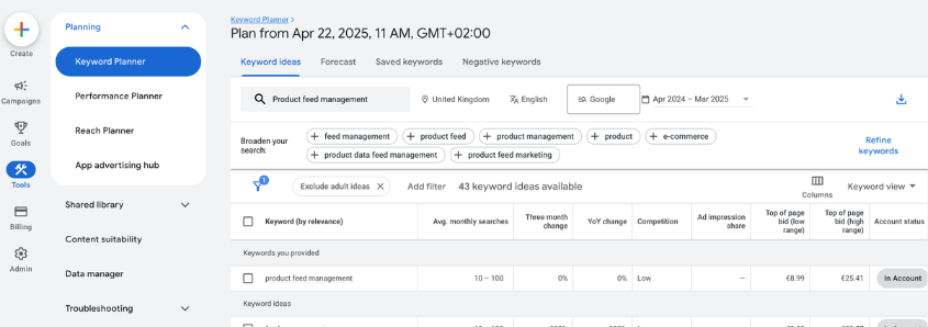 Keyword planner